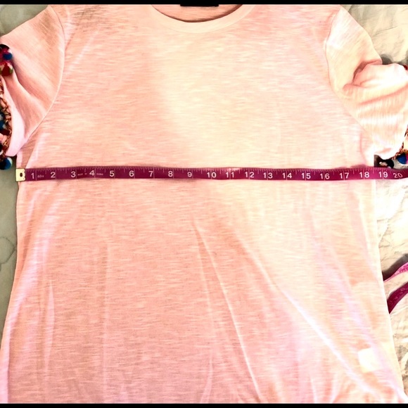 Shein Pink Pom Pom Trimmed Sleeve Tee Shirt - Picture 13 of 15